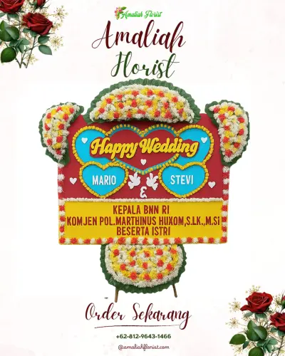 Karangan Papan Bunga Pernikahan di Joglo House Puspitek
